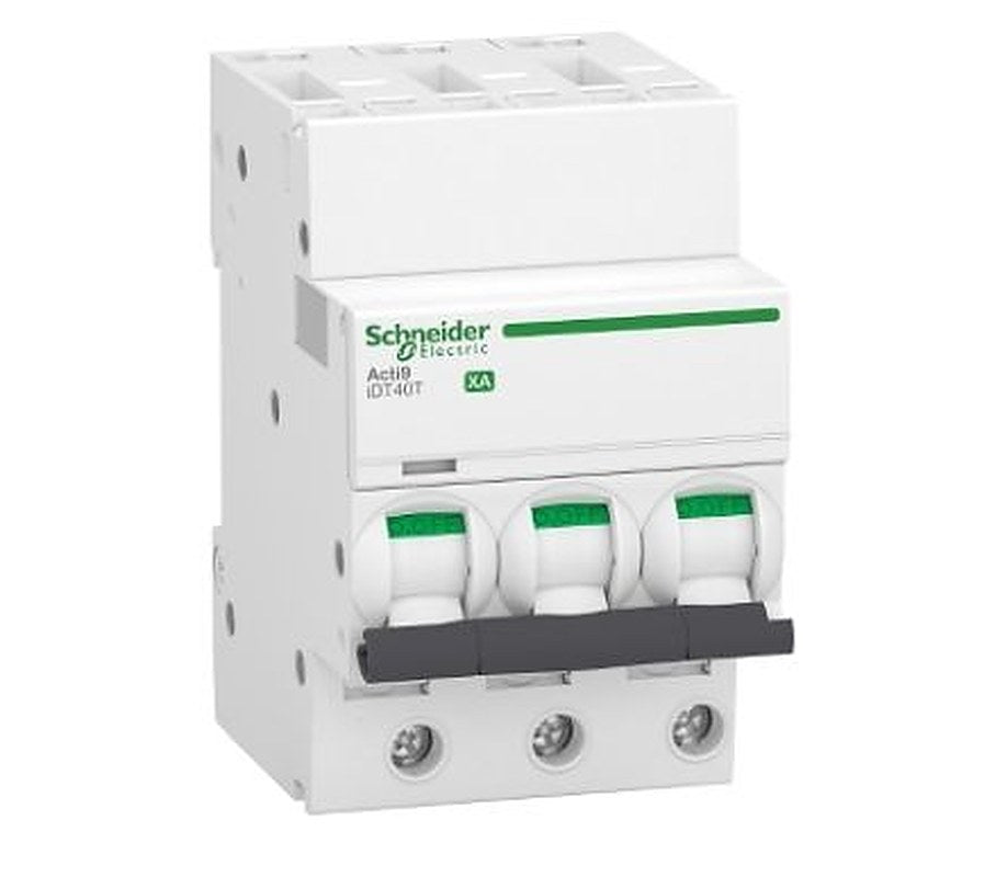 Schneider Electric Acti9 Acti9 iDT40T XA Miniature Circuit Breaker, 3-Pole, 40A, Type C, 400V ac AC, 4500 A Breaking