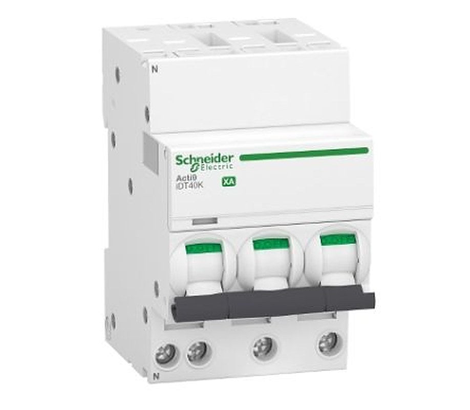 Schneider Electric Acti9 Acti9 iDT40K XA Miniature Circuit Breaker, 3-Pole, 20A, Type C, 230V ac AC, 4500 A Breaking