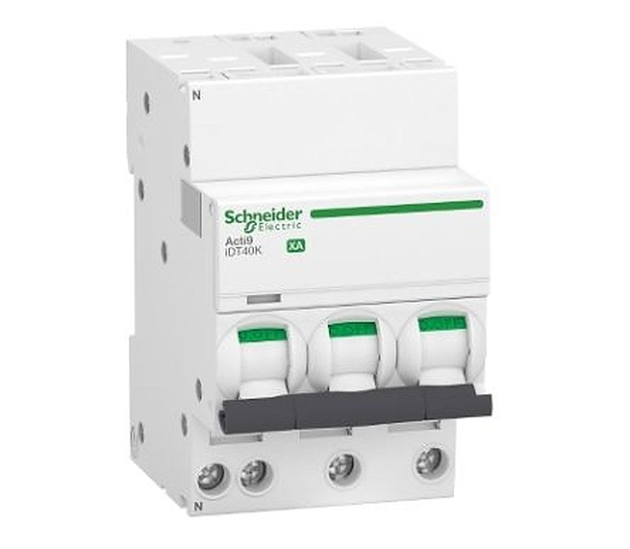 Schneider Electric Acti9 Acti9 iDT40K XA Miniature Circuit Breaker, 3-Pole, 40A, Type C, 230V ac AC, 4500 A Breaking