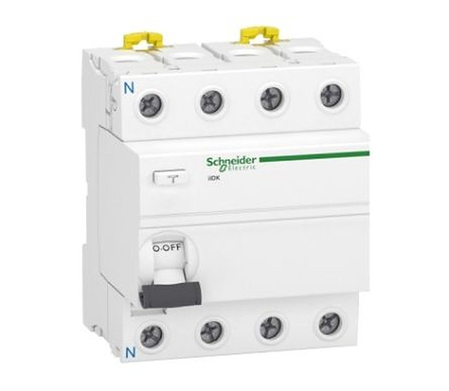 Schneider Electric Acti9 iIDK Series Residual Current Circuit Breaker, 40A, 4-Pole, 30 mA, Type AC, 500 A 240V ac