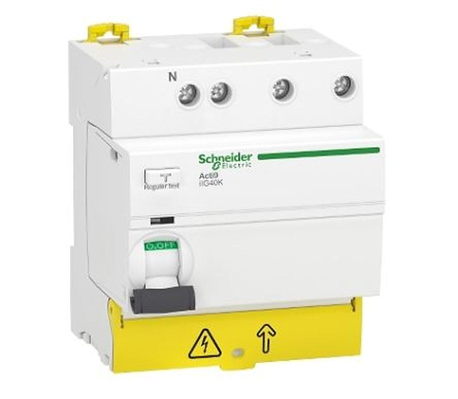 Schneider Electric Acti9 iIG40K Series Residual Current Circuit Breaker, 40A, 3+N-Pole, 30 mA, Type AC, 500 A 230V ac