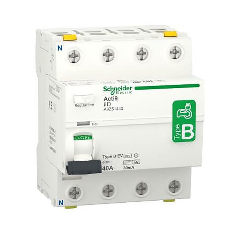 Schneider Electric Acti9 iID Series Residual Current Circuit Breaker, 40A, 4-Pole, 30 mA, Type B, 1500 A