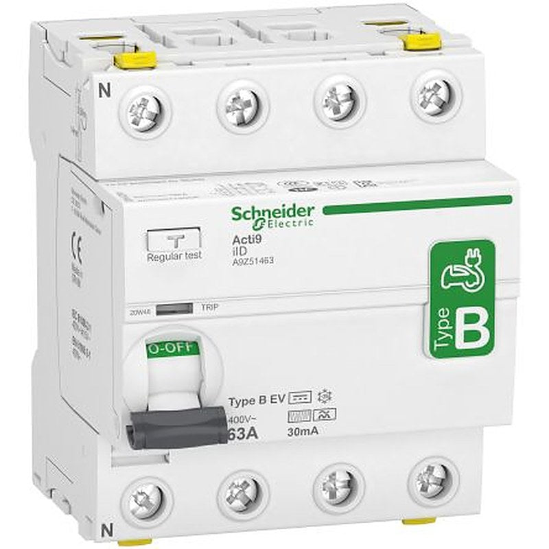 Schneider Electric Acti9 iID Series Residual Current Circuit Breaker, 63A, 4-Pole, 30 mA, Type B-EV, 40 A