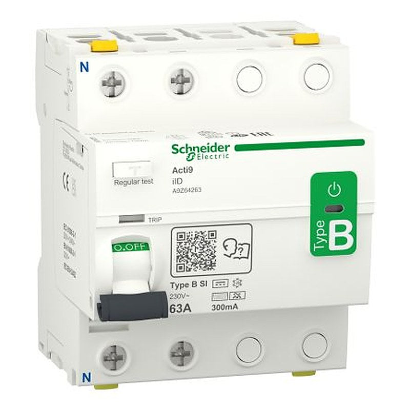 Schneider Electric Acti9 iID Series Residual Current Circuit Breaker, 63A, 2-Pole, 300 mA, Type B-SI, 1500 A 230V ac