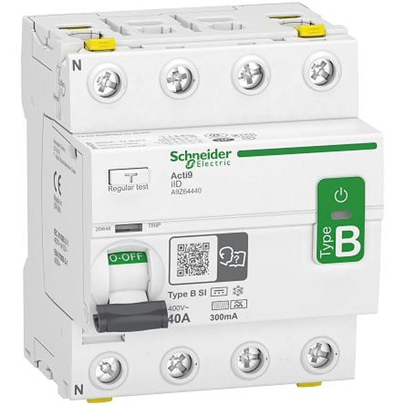 Schneider Electric Acti9 iID Series Residual Current Circuit Breaker, 40A, 4-Pole, 300 mA, Type B-SI, 40 A