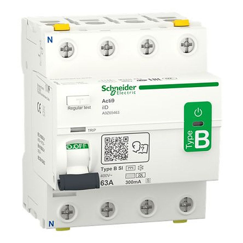 Schneider Electric A9Z Series Residual Current Circuit Breaker, 63A, 4-Pole, 300 mA, Type B-SI, 1500 A 400V ac
