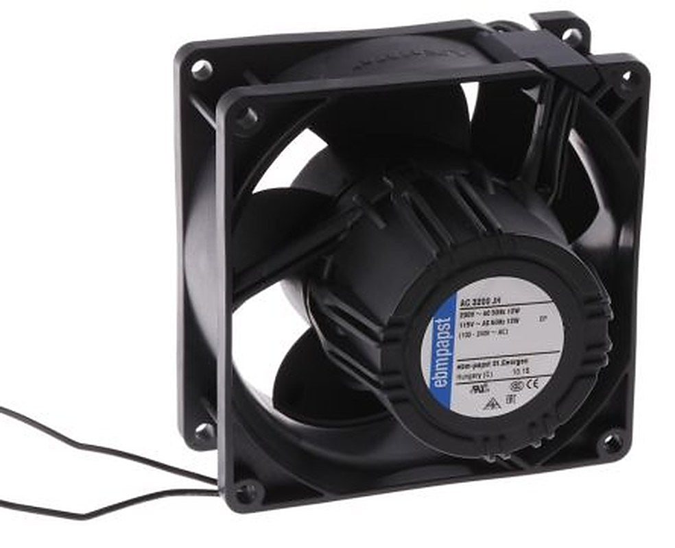 ebm-papst AC 3200 J Series Axial Fan, 265V ac, 85 V ac, 144 m³/h, 12 W, 190 mA Max 92 mm, 38mm, 92 mm