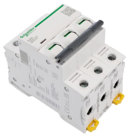 Schneider Electric Acti9 iC60H Miniature Circuit Breaker, 3-Pole, 16A, Type D, 12V, 133 V, 220 V, 240 V, 380 V, 415 V,