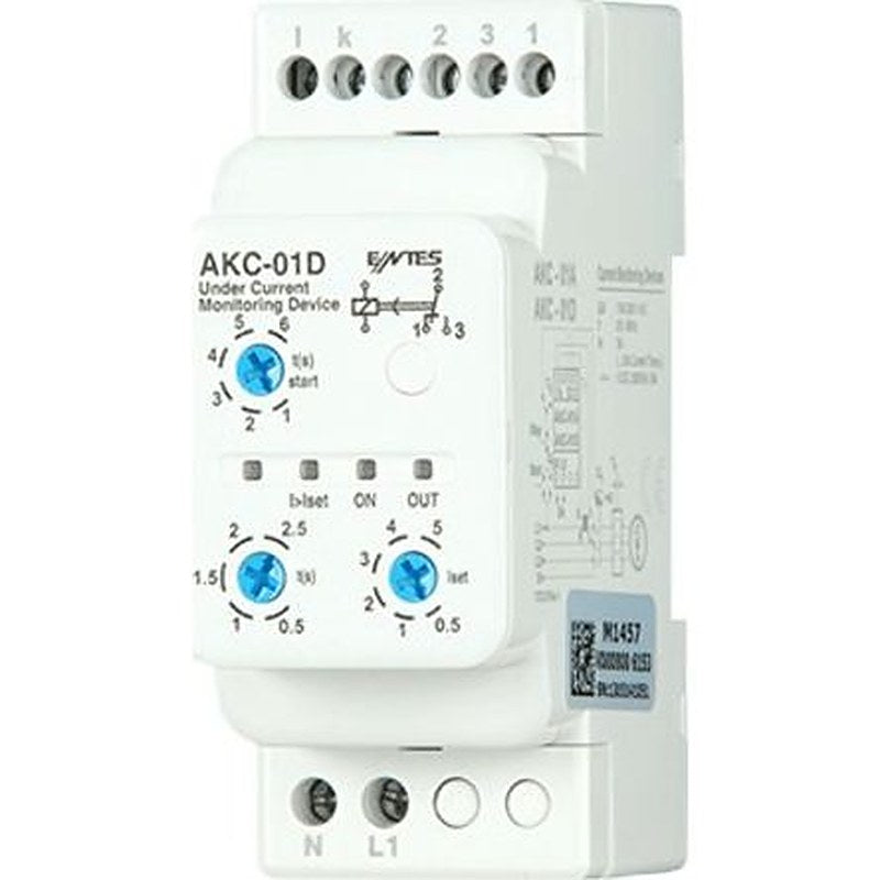 ENTES Current Monitoring Relay, 1 Phase, 1 CO Relay Output, DIN Rail, 0.5A to 60A, 230V ac