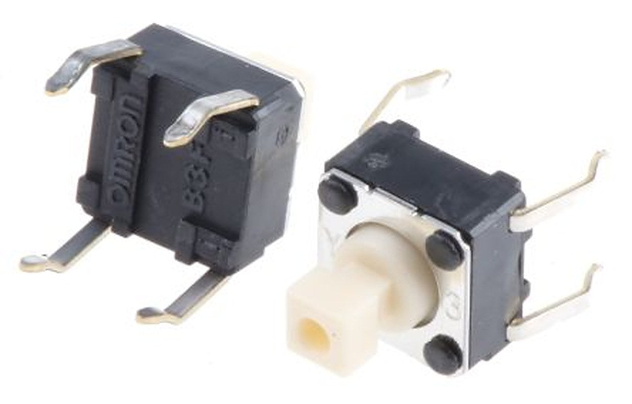 Omron IP00 White Tactile Switch Plunger, 3 mm, SPST 50mA 24 V dc, Through Hole