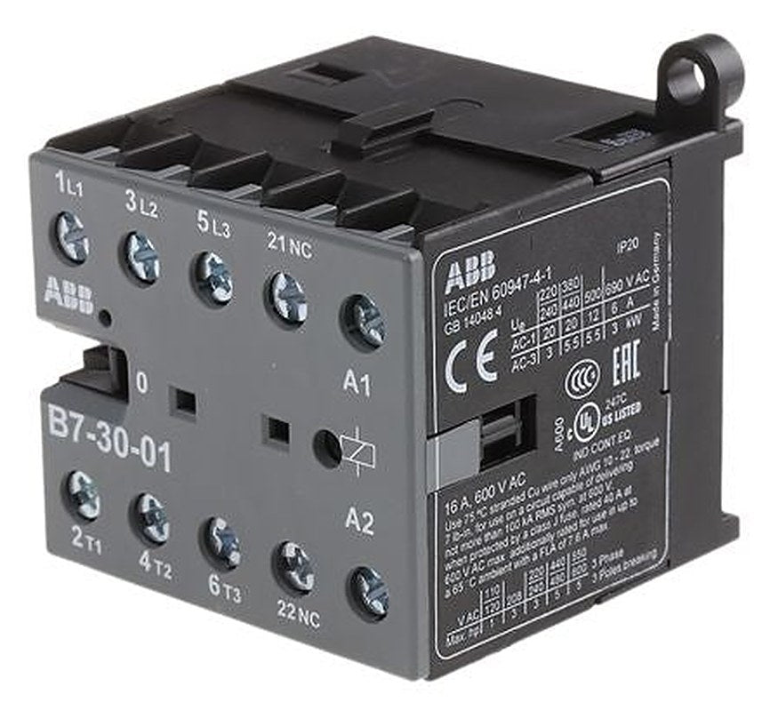 ABB B Contactor, 230V ac Coil, 3-Pole, 9 A, 5.5 kW 230V ac, 3 NO, 690V ac