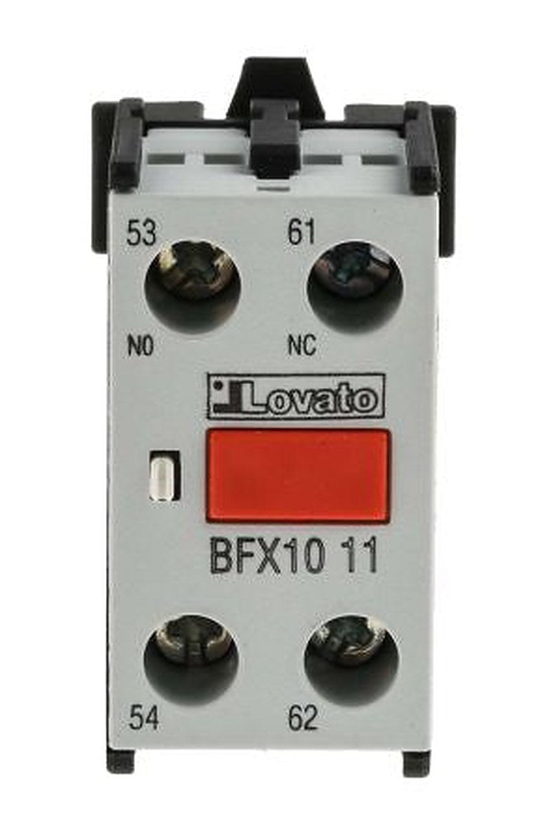 Lovato Auxiliary Contact Block, 2 Contact, 1 NO/1 NC, BFX, Snap-On, 10 A, 690V, BFX1011