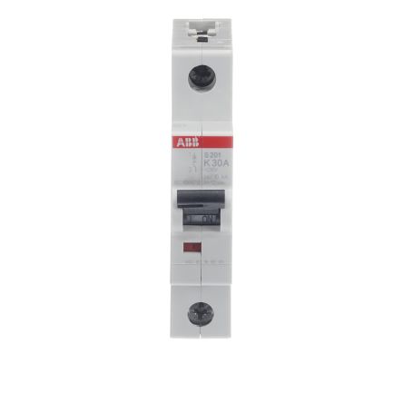 ABB System Pro M Compact S200 Miniature Circuit Breaker, 1-Pole, 30A, Type K, 400V ac AC, 72 V DC, 6 kA Breaking