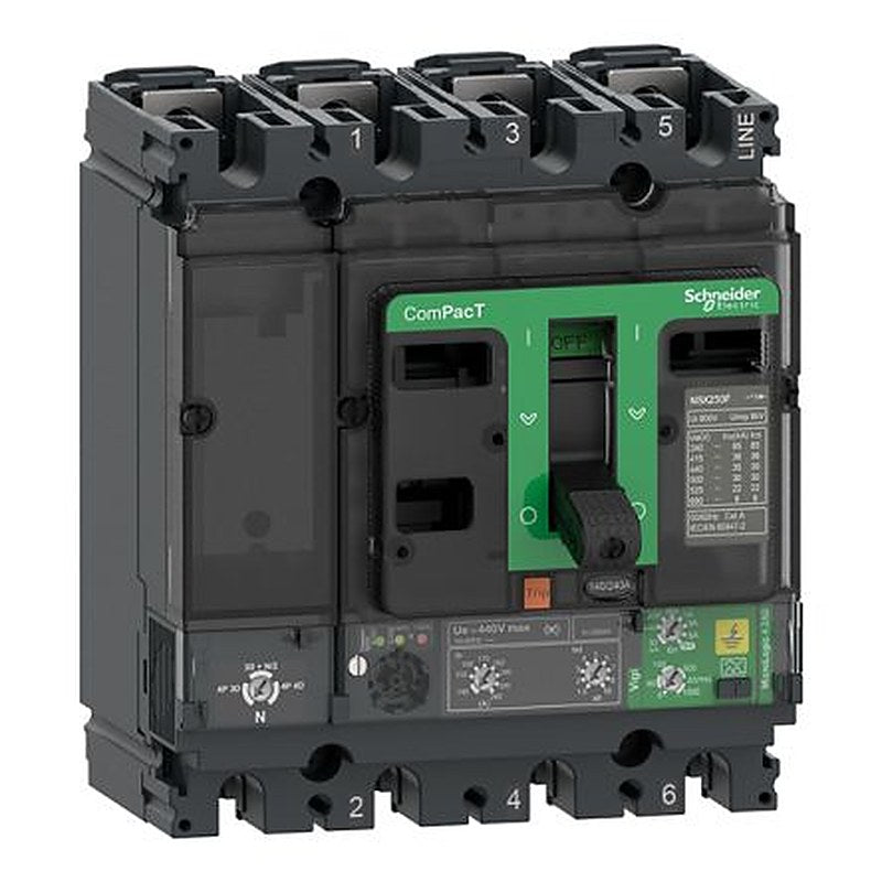 Schneider Electric, ComPact, ComPacT NSX Molded Case Circuit Breaker 4-Pole 100A, Breaking Capacity 8 kA, Fixed