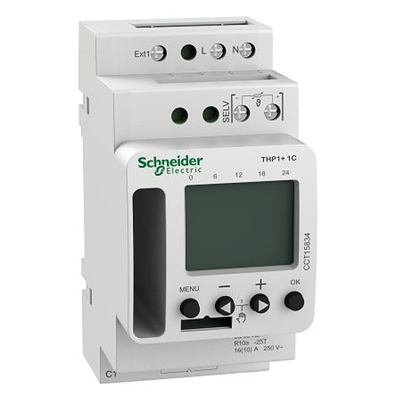 Schneider Electric Acti 9 THP DIN Rail Thermostat, 92.6 x 45mm, 230 V Supply Voltage ON/OFF