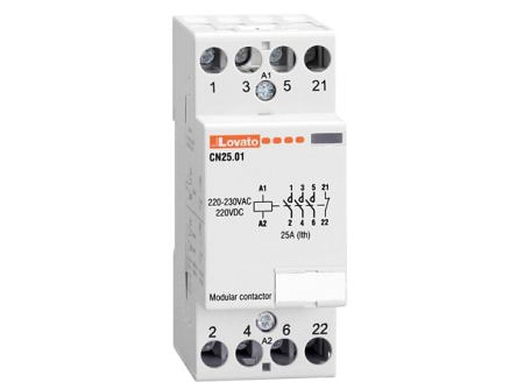 Lovato CN25 Contactor, 24V Coil, 4-Pole, 400 W 24V, 3 NO/1 NC