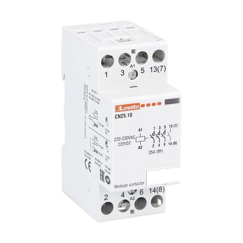 Lovato CN Contactor, 230V ac Coil, 4-Pole, 25 A, 7.5 kW 230V ac, 4 NO, 4kV ac