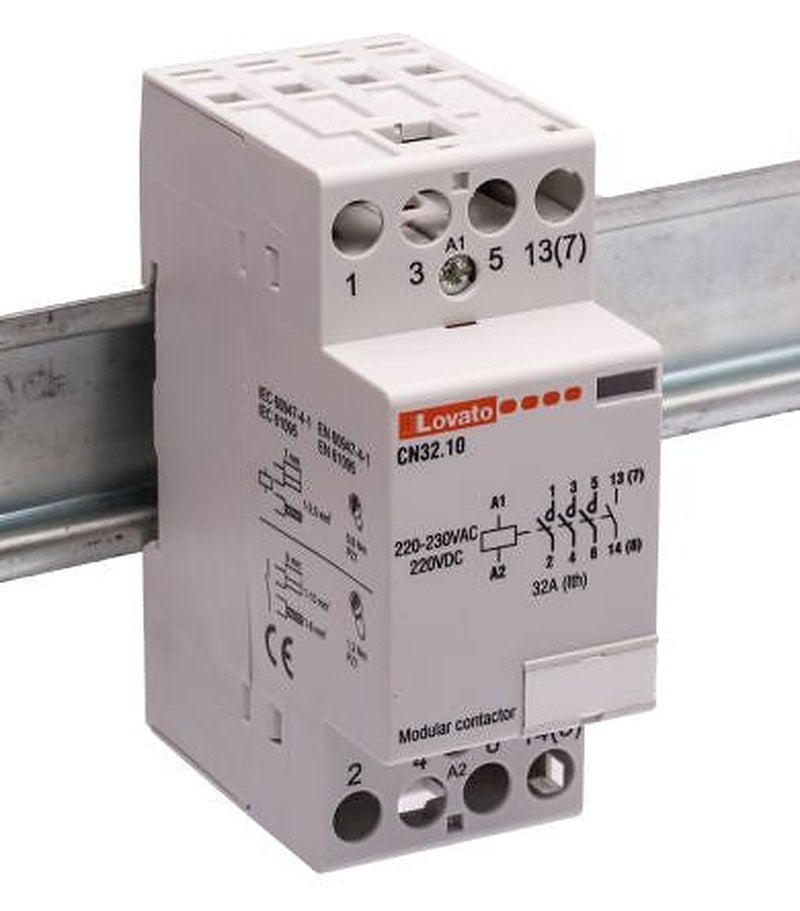 Lovato CN Contactor, 220V ac, 230 V ac Coil, 4-Pole, 32 A 220V, 4 NO, 110V ac