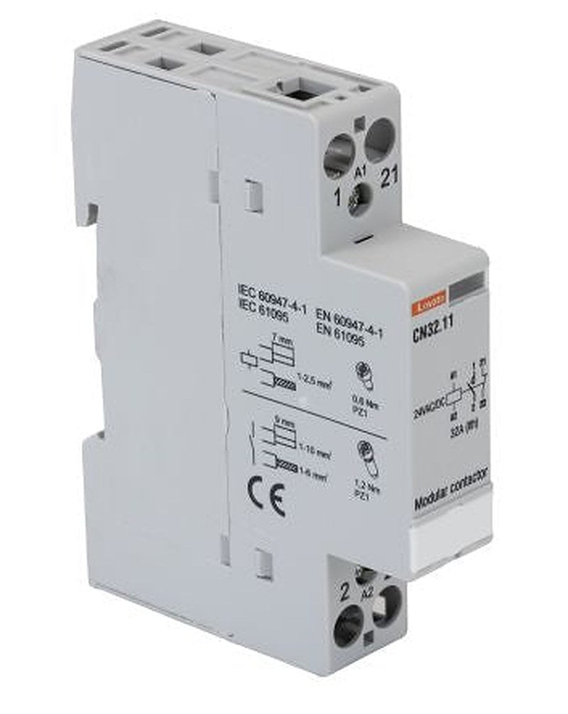 Lovato CN Contactor, 24V ac/dc Coil, 1-Pole, 32 A 24V ac/dc, 1 NO/1 NC, 400V ac