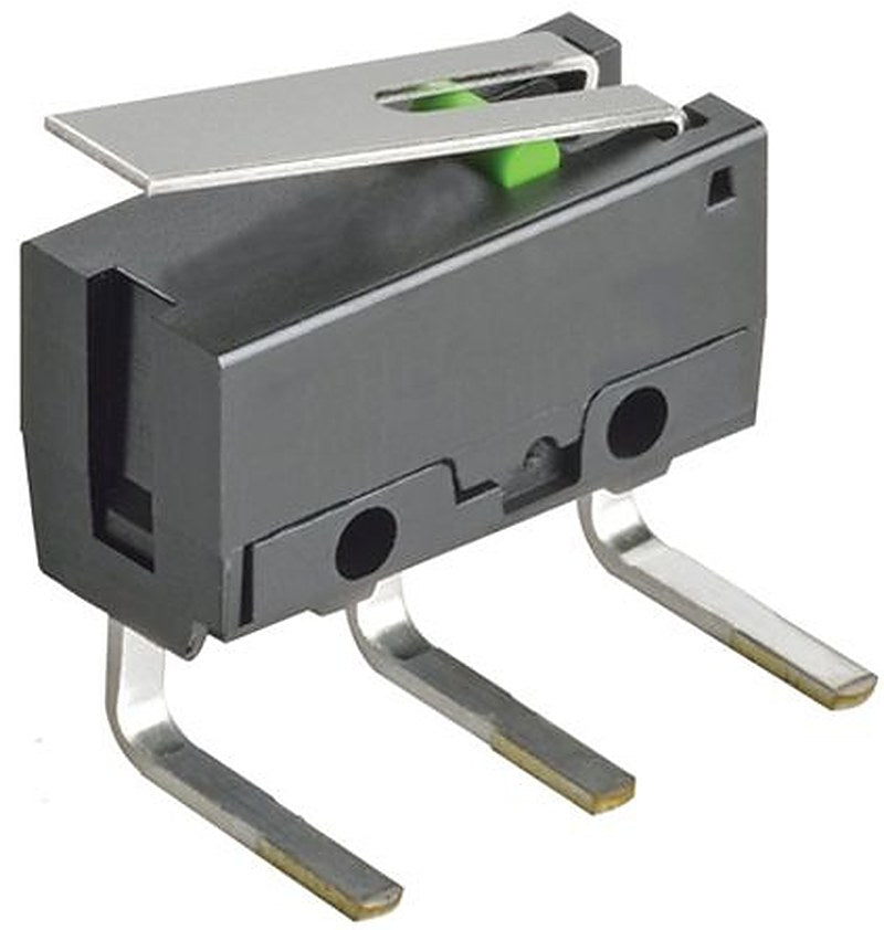 Omron Hinge Lever Micro Switch, Right Angle PCB Terminal Terminal, 100mA, 600 V ac, 6 V dc, SPST, IP40