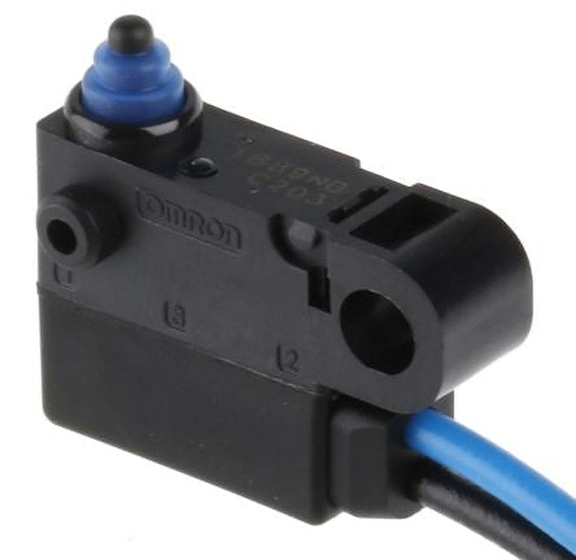 Omron Pin Plunger Micro Switch, Pre-Wired Terminal, 2A, SPST, IP67