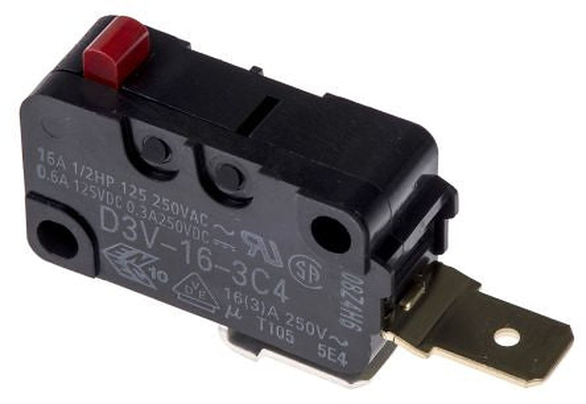 Omron Pin Plunger Micro Switch, Tab Terminal, 16A, 250 V ac, SPST, IP40
