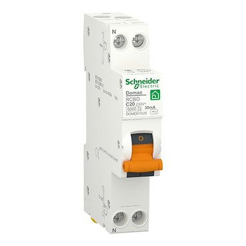 RCBO, Domae, 1P + N, 20 A, C Curve, 30 mA, type AC, 6000 A (RCBO Domae) is a Schneider Electric product. Designed for reliable performance and long service life. Available across Iraq — contact us for pricing and delivery options.