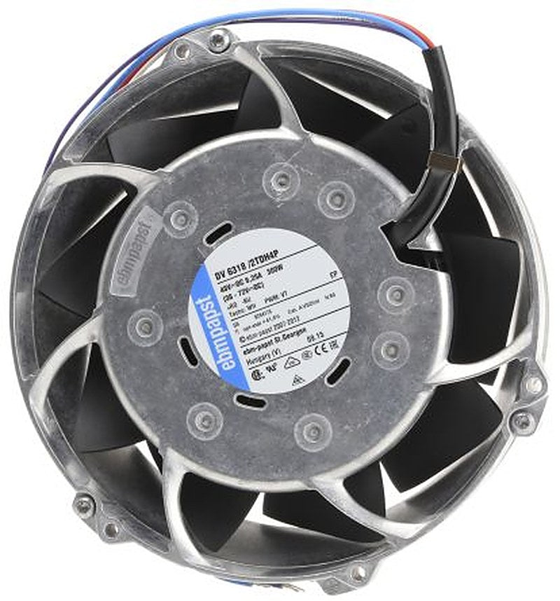 ebm-papst DV 6300 TD - S-Force Series Axial Fan, 48V dc, 1050 m³/h, 300 W, 6.25 A Max, IP54 172 mm 172mm 51 mm