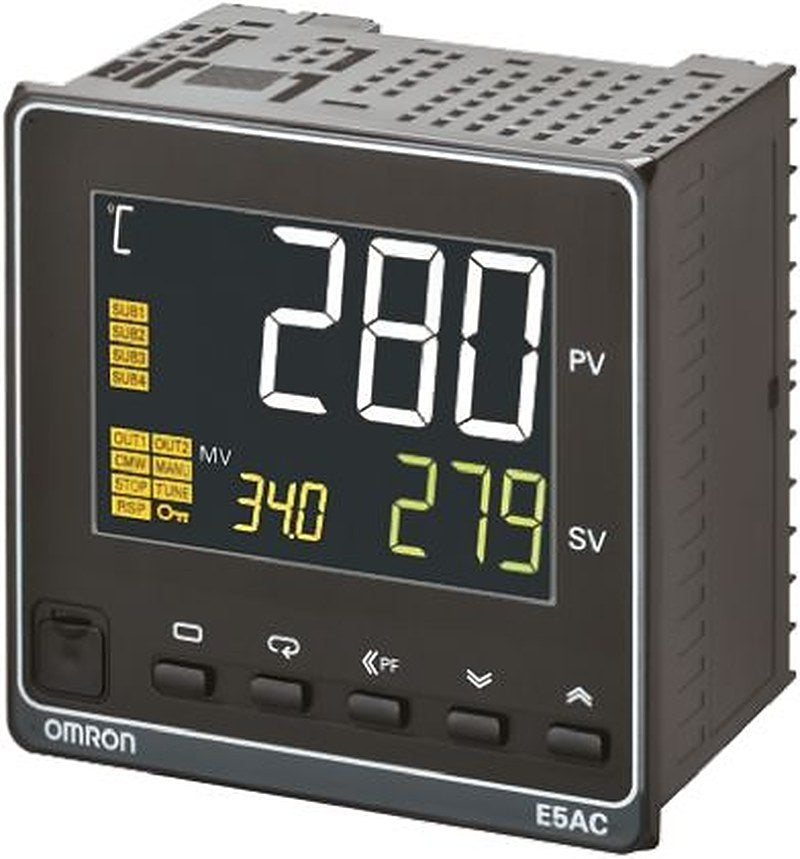 Omron E5AC Panel Mount PID Temperature Controller 2 Input, 2 Output Solid State Relay 240V ac/dc On-Off