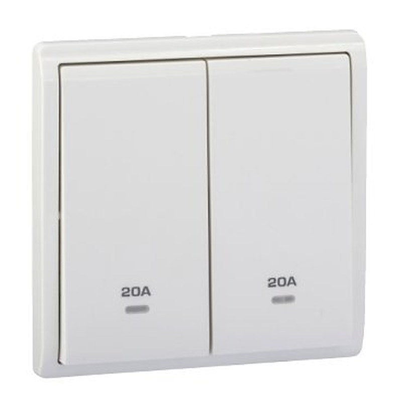Double pole switch, Pieno, 20A, 250V, 2 gang, with neeon indicator, White (Double pole switch Pieno) is a Schneider Electric product. Designed for reliable performance and long service life. Available across Iraq — contact us for pricing and delivery options.