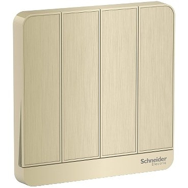 AvatarOn, 4 switches, 16AX, 250V, 1 way, Metal Gold Hairline (AvatarOn 4 switches) is a Schneider Electric product. Designed for reliable performance and long service life. Available across Iraq — contact us for pricing and delivery options.