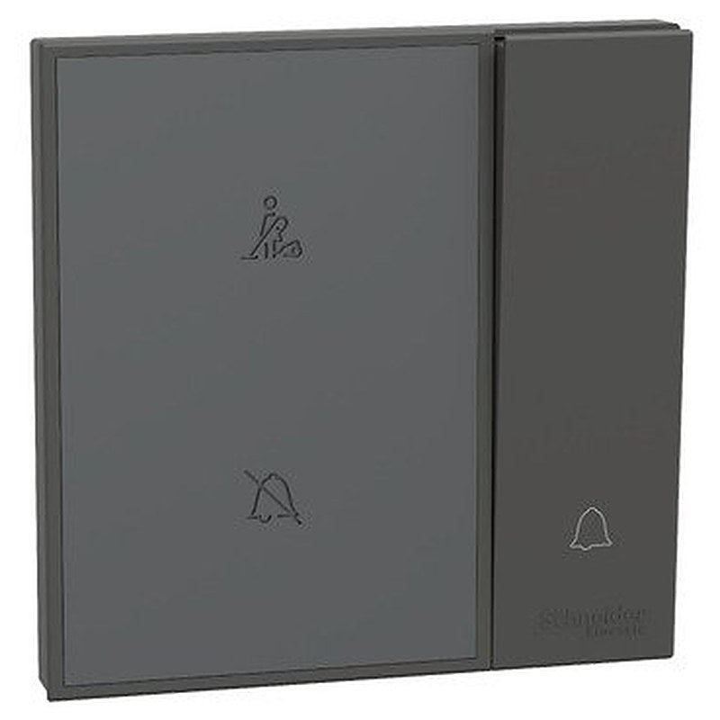 Bell switch, AvatarOn C, 10A 250V, 1 gang, with illuminated DND & PCU symbol, dark grey (Bell switch AvatarOn C) is a Schneider Electric product. Designed for reliable performance and long service life. Available across Iraq — contact us for pricing and delivery options.