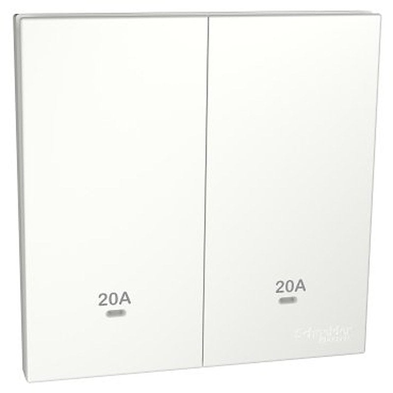 Double Pole Switch with LED, AvatarOn C, 20A, 250V, 2 gang, white (Double Pole Switch with LED AvatarOn C) is a Schneider Electric product. Designed for reliable performance and long service life. Available across Iraq — contact us for pricing and delivery options.