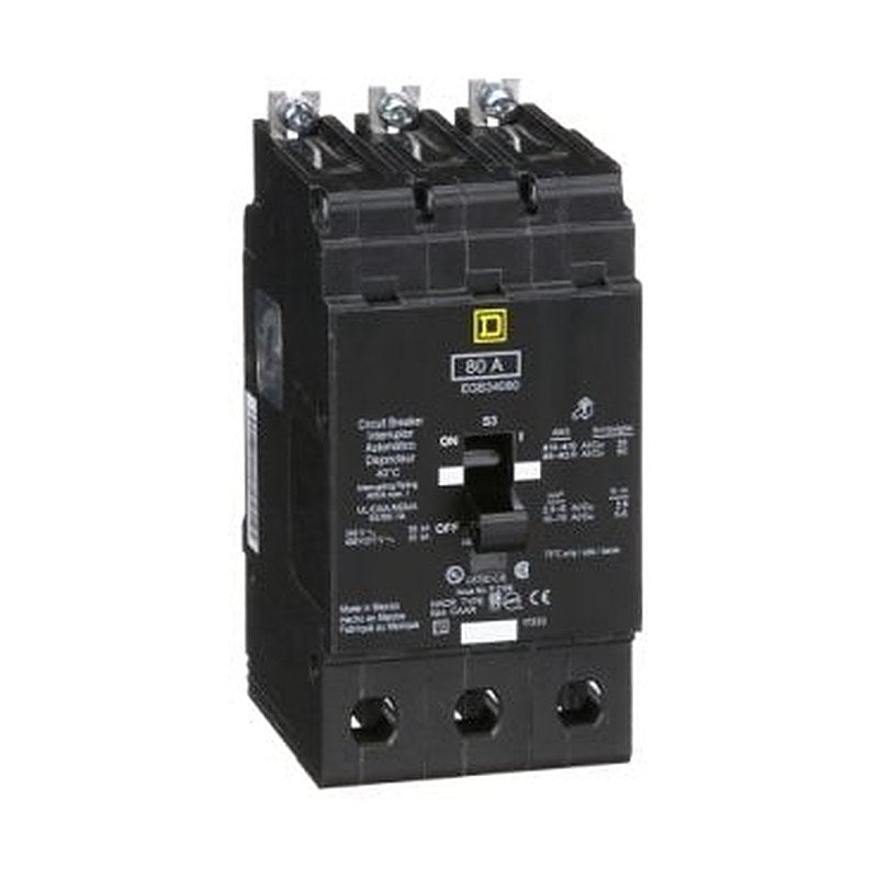 Mini circuit breaker, E-Frame, 80A, 3 pole, 480Y/277VAC, 65kA max, bolt on [TAA] (Mini circuit breaker E-Frame) is a Schneider Electric product. Designed for reliable performance and long service life. Available across Iraq — contact us for pricing and delivery options.