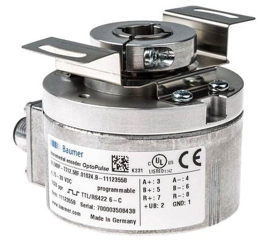 Baumer EIL580P Series Optical Incremental Encoder 30V dc, 65536 ppr ppr, TTL/HTL Signal, Hollow Type, 12 mm Shaft