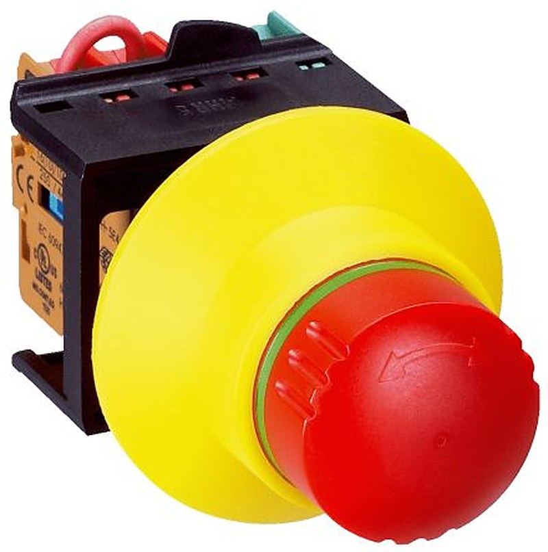 SICK ES21 Series Turn to Release Emergency Stop Push Button, Panel Mount, 22 mm Cutout, 1 NO/2 NC, IP65