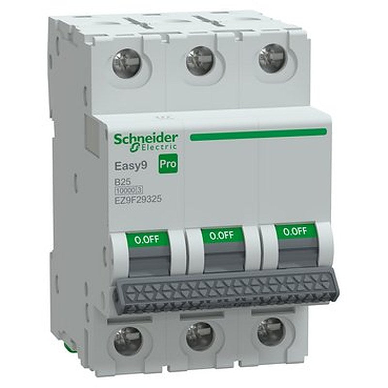 Miniature Circuit Breaker(MCB), Easy9 Pro, 3P, 25A, B curve, 10000A(IEC/EN 60898-1), 10kA(IEC/EN 60947-2) (Miniature Circuit Breaker(MCB) Easy9 Pro) is a Schneider Electric product. Designed for reliable performance and long service life. Available across Iraq — contact us for pricing and delivery options.