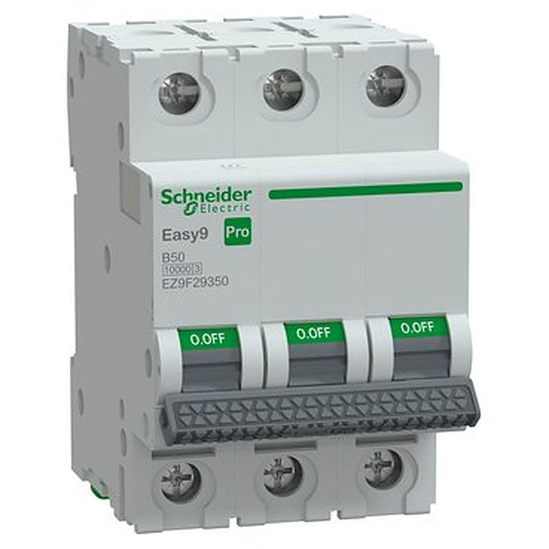 Miniature Circuit Breaker(MCB), Easy9 Pro, 3P, 50A, B curve, 10000A(IEC/EN 60898-1), 10kA(IEC/EN 60947-2) (Miniature Circuit Breaker(MCB) Easy9 Pro) is a Schneider Electric product. Designed for reliable performance and long service life. Available across Iraq — contact us for pricing and delivery options.