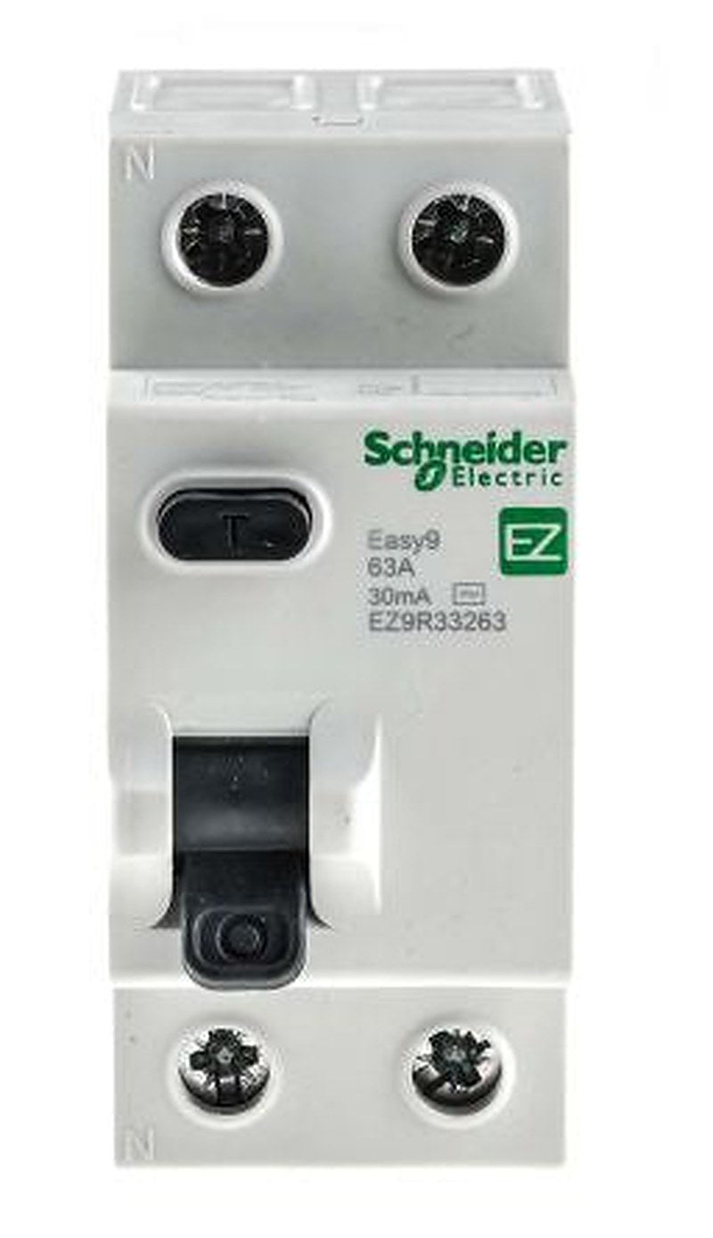 Schneider Electric Easy9 Series Residual Current Circuit Breaker, 63A, 2-Pole, 30 mA, Type AC, 500 A 230V ac