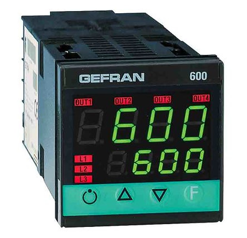 Gefran 600 Panel, Plug-in PID Temperature Controller, 2 Output 240V Self-Tuning, Action: Heat/Cool, Pb-Dt-It, PID,