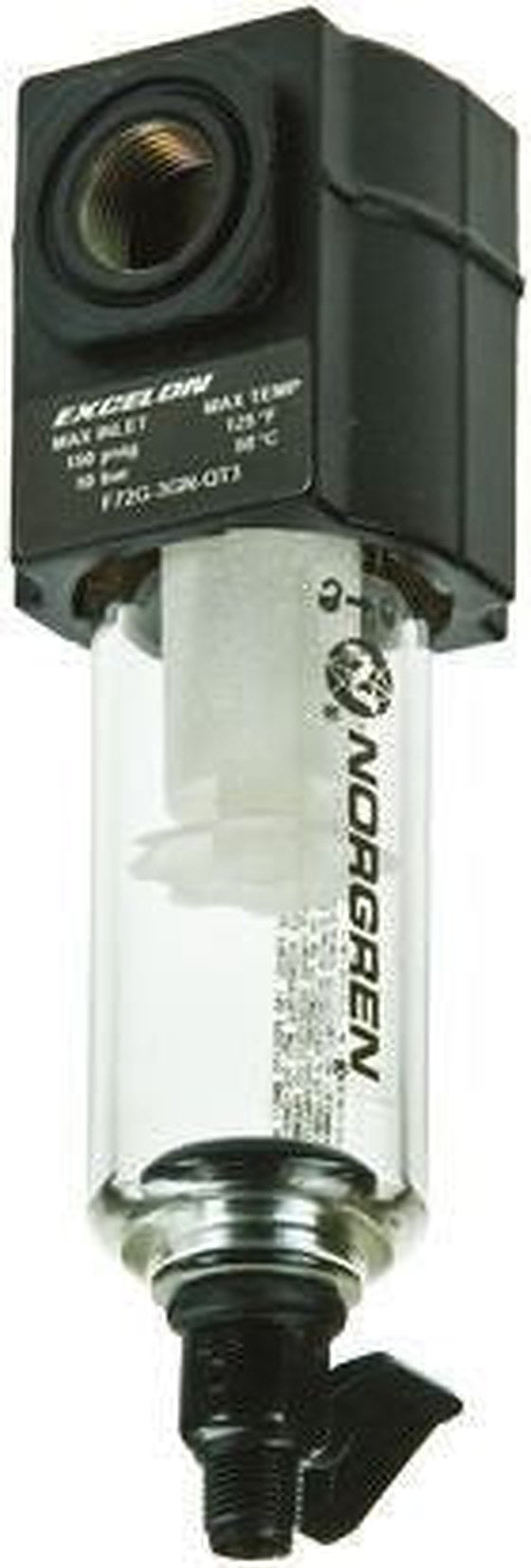 Norgren F72G series 40 μm 3/8 in G 10 bar Pneumatic Filter 28 dm³/s max with Manual drain