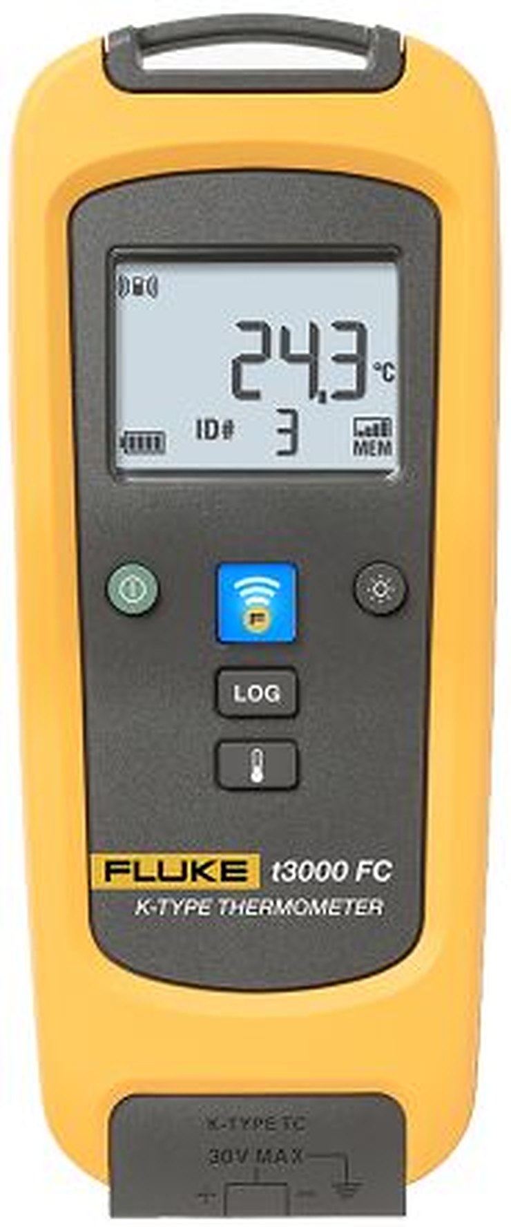 Fluke T3000 FC Wired Digital Thermometer, K Probe, 1 Input(s), 1372 °C Max, ± [0.5 % + 0.5 °C] Accuracy, RSCAL