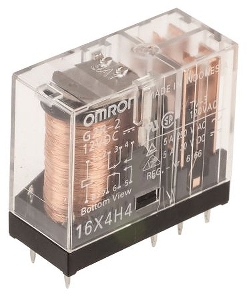 Omron PCB Power Relay, 12V dc Coil, 5A Switching Current, DPDT
