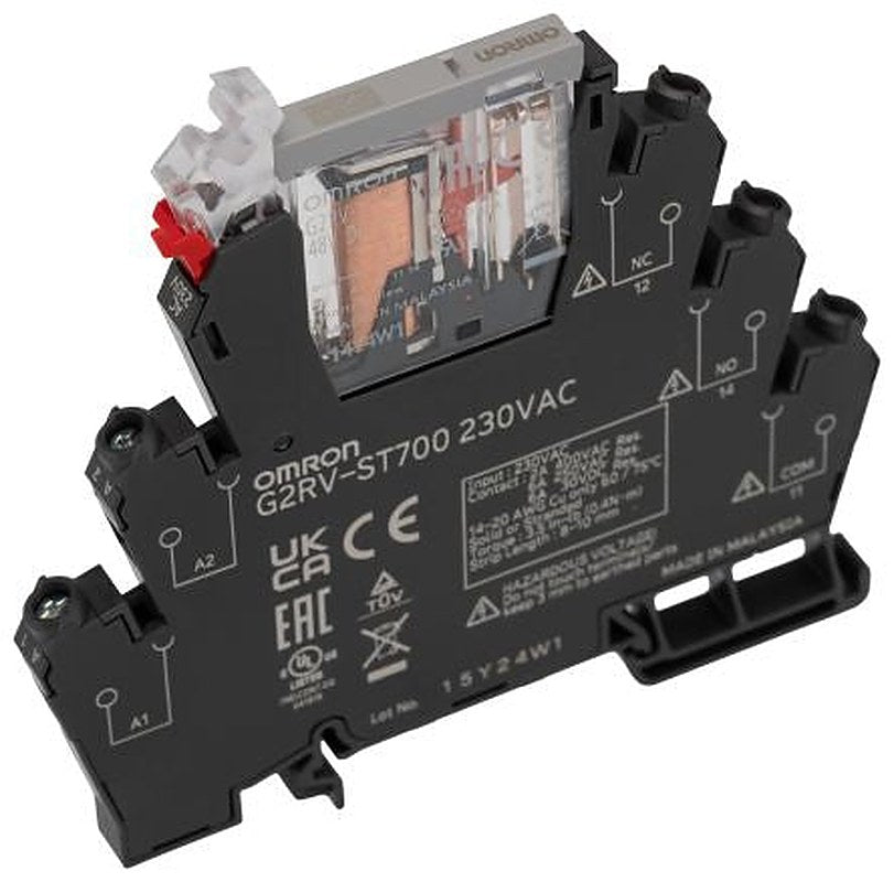 Omron G2RV-ST Series Electromechanical Interface Relay, DIN Rail, 230V ac Coil, SPDT, 6.8mA