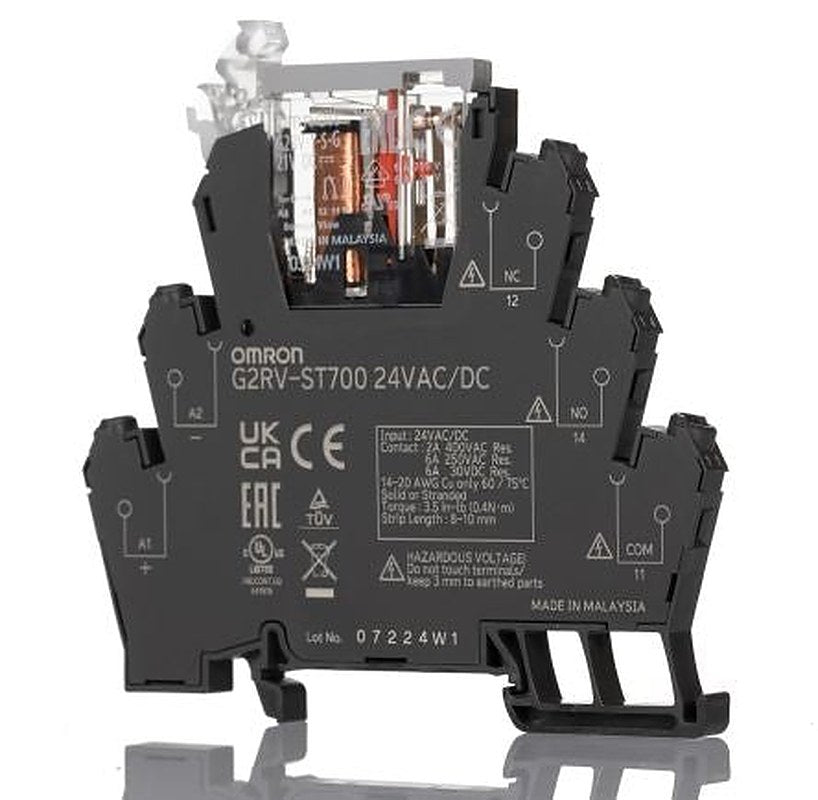 Omron G2RV-ST Series Electromechanical Interface Relay, DIN Rail, 24V ac/dc Coil, SPDT, 12.6mA