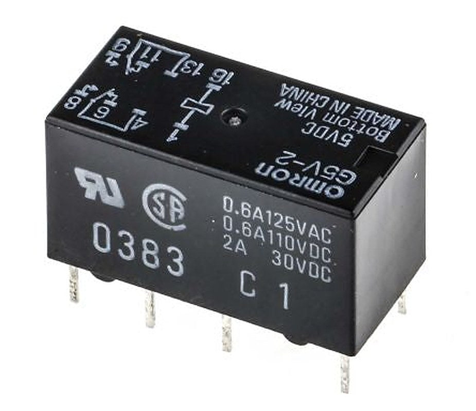 Omron PCB Signal Relay, 5V dc Coil, 2A, DPDT