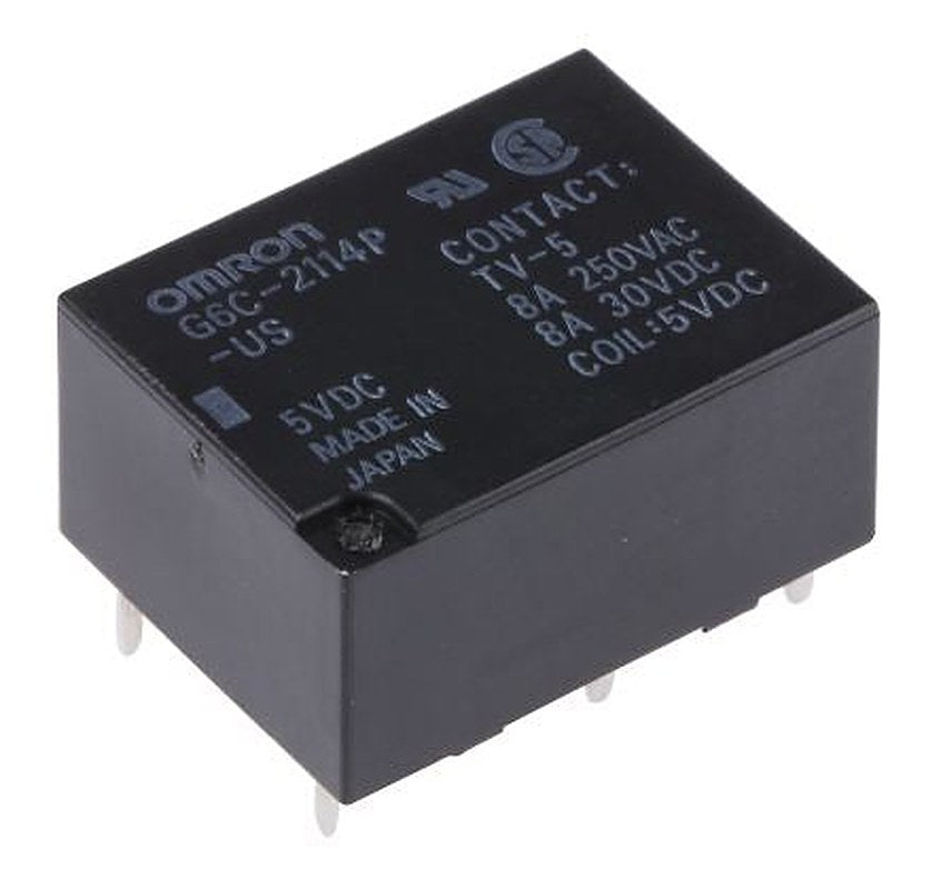 Omron PCB Power Relay, 5V dc Coil, 8A Switching Current, DPST