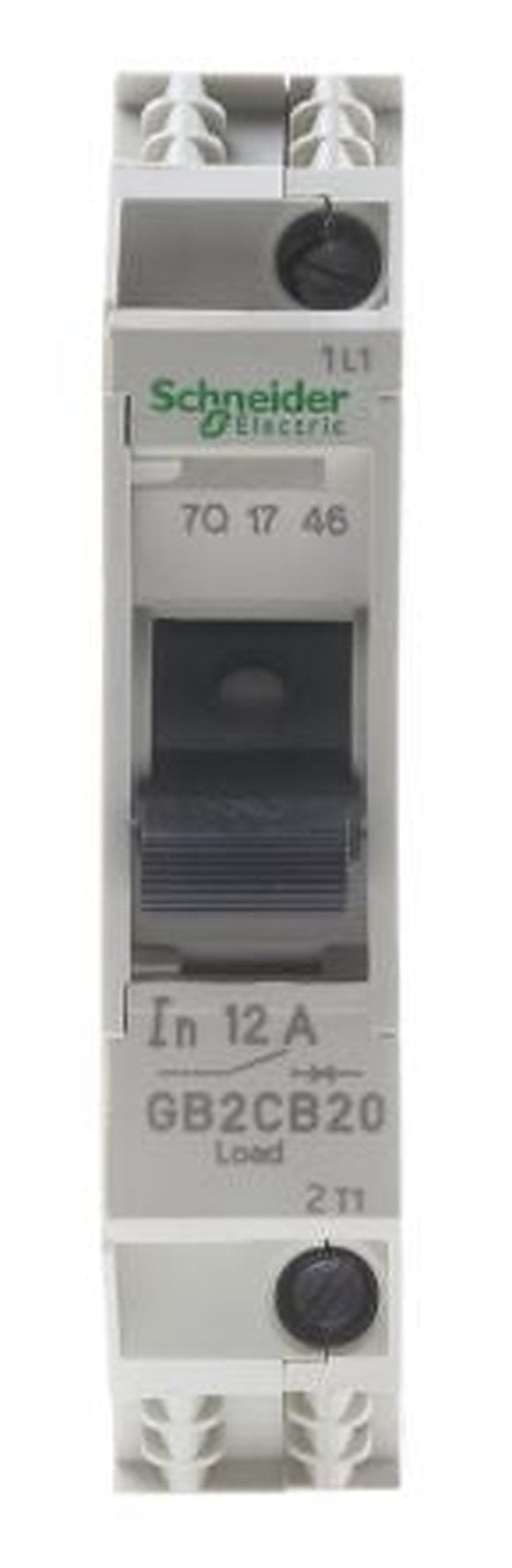 Schneider Electric TeSys TeSyS GB2 Thermal Circuit Breaker - 1-Pole, DIN Rail, 12A Current Rating, 1.5 kA, 110V ac, 48 V