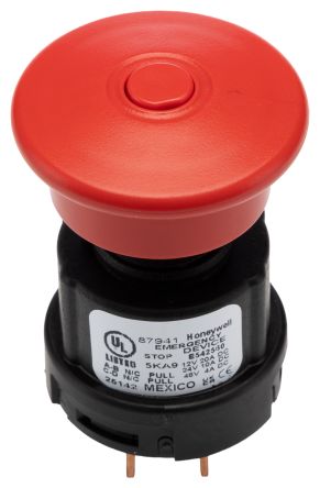 Honeywell 87940 Series Pull Release Emergency Stop Push Button, Panel Mount, 22 mm Cutout, 2 NC, IP67