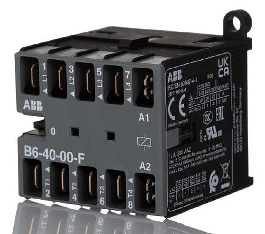 ABB B6 Contactor, 220V, 240 V Coil, 4-Pole, 20 A, 4 kW 240V ac, 3 NO